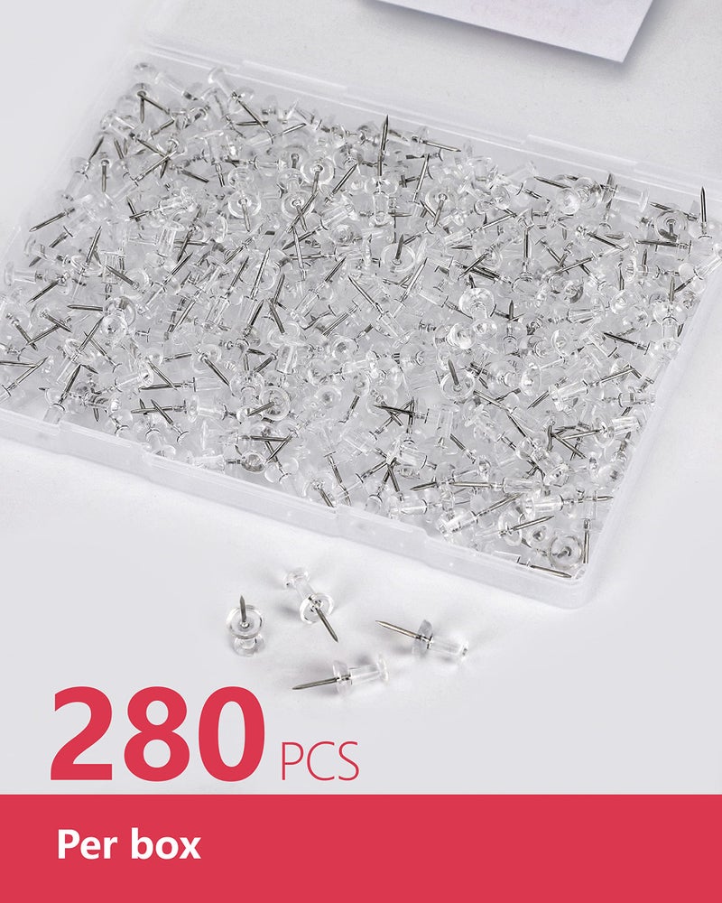 PAPERPAL 280 Clear Push Pins for Cork Board, Clear Thumb Tacks for Wall Hangings, Pushpins for Office School & Personal Use, Standard Size Push Pin Tacks (Clear, Plastic Head) - Image 3